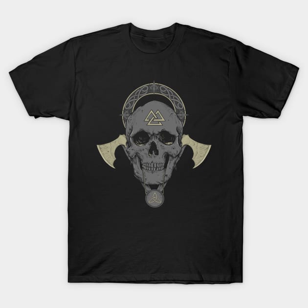 Norse Viking Skull Nordic Scandinavian Pagan Symbols T-Shirt by Blue Pagan